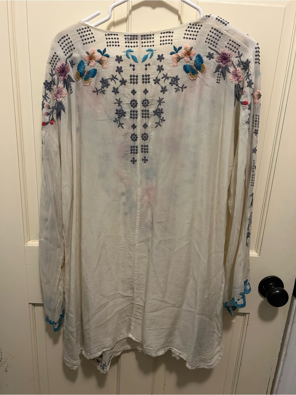 Johnny Was Butterfly Winter Embroidered Blouse White Boho Tunic size L - Picture 8 of 12